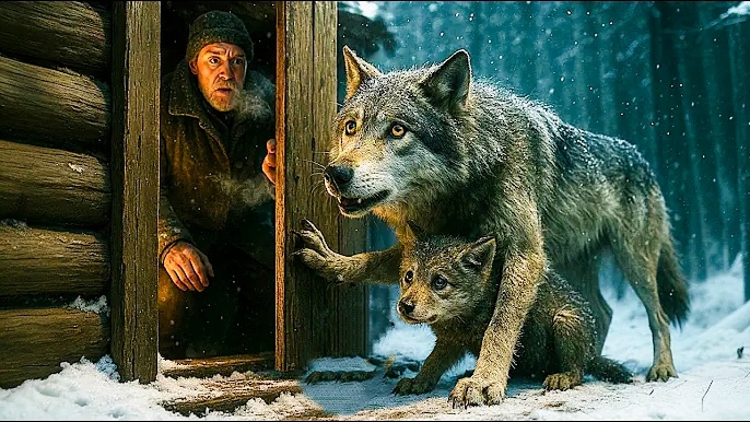 Волчица с волчонком просилась в дом к деду Матвею. Он впустил их . А она поблагодарила его когда это было нужно