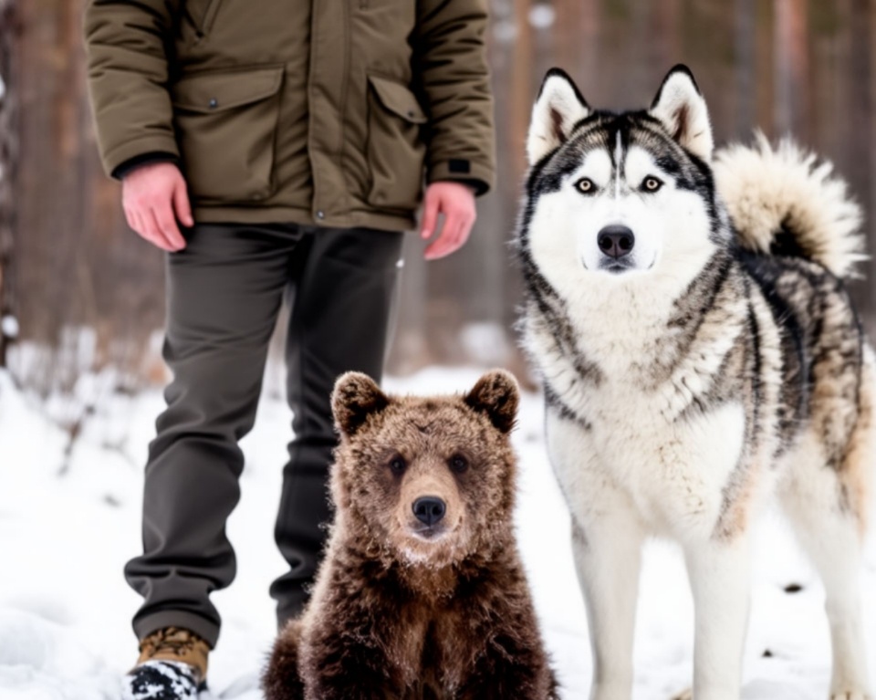 Верный и спасенный им медвежонок