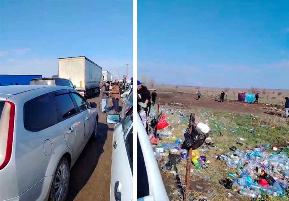    Иностранцы стоят по несколько дней в пробке перед пунктом въезда в Россию «Сагарчин»