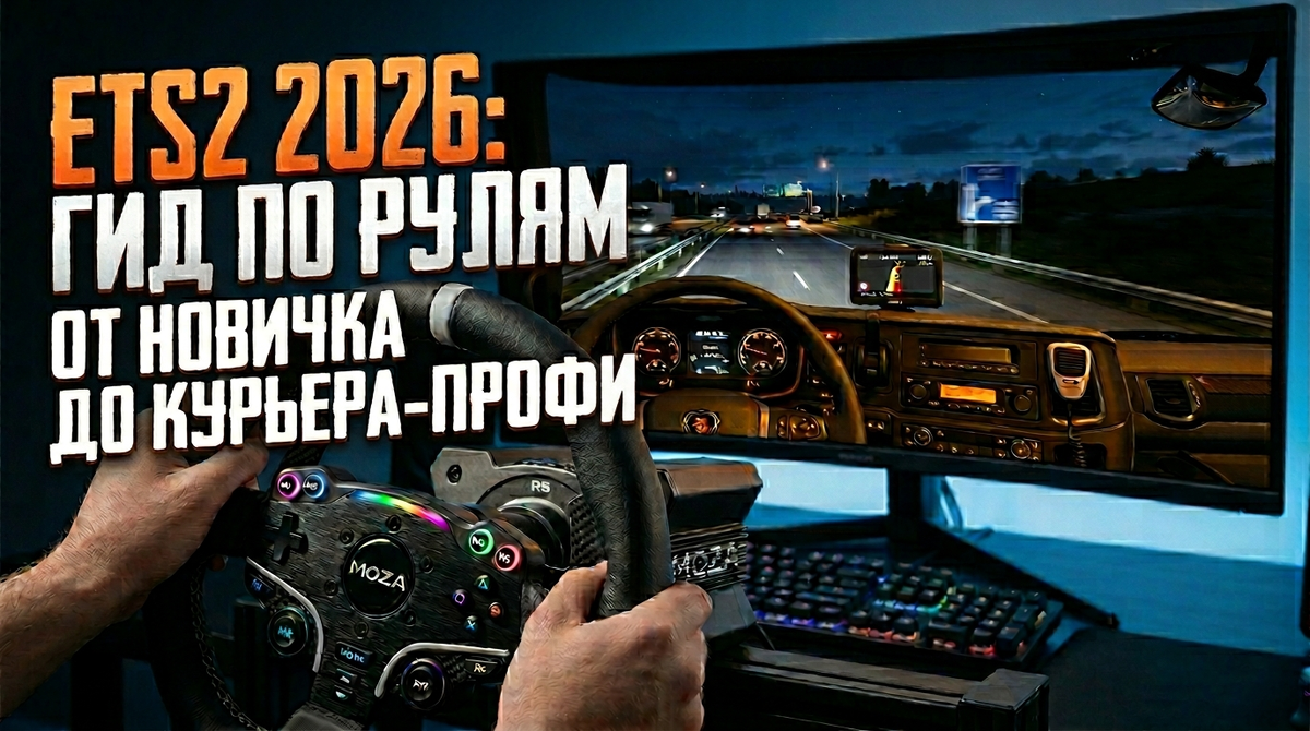 Эволюция твоего игрового места: выбираем руль и кресло для максимального погружения в симуляторы в 2026 году. Стилизованный концепт-арт VTC Grand (AI). Визуализация идеального игрового места для погружения в мир ETS 2.