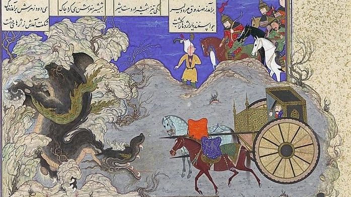     Исфандияра убивает дракона. Шахнаме шаха Тахмаспа    
undefined