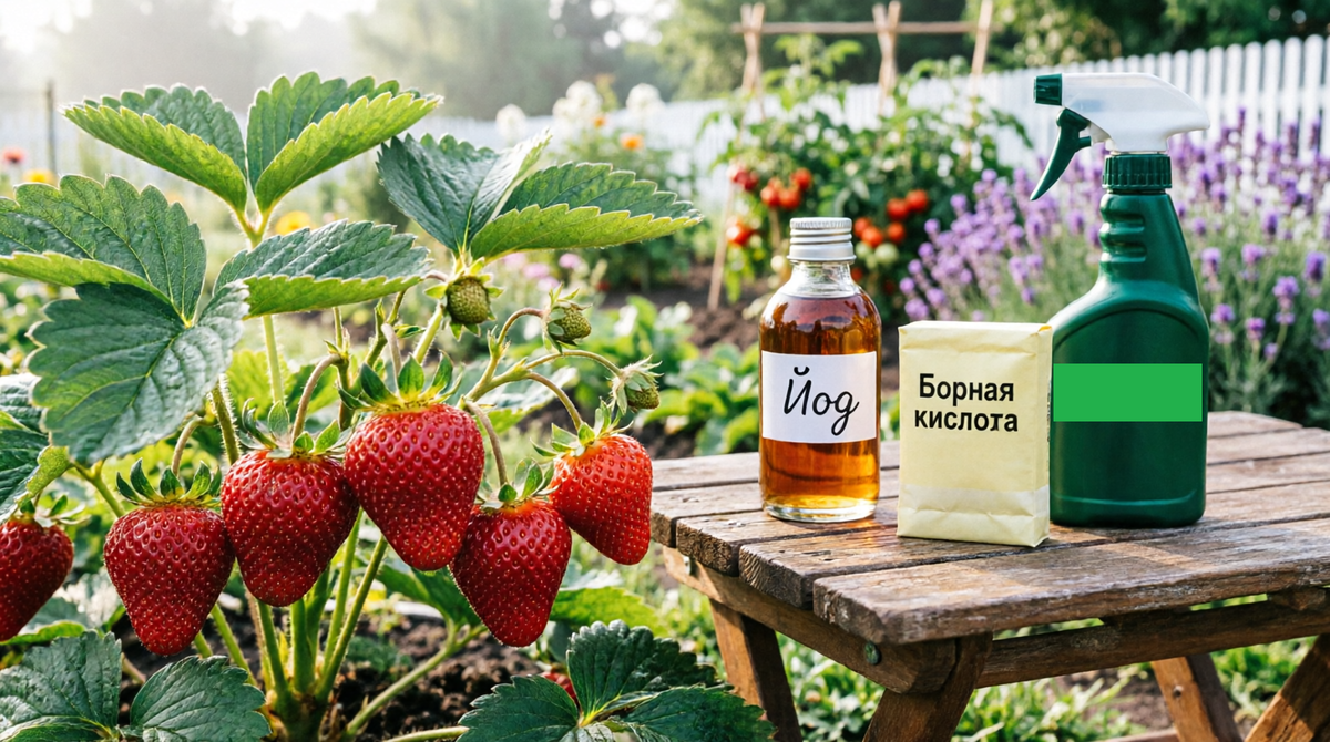 Йод, борная кислота и опрыскиватель — три кита здоровой клубники. Эти копеечные средства из аптеки творят чудеса!
