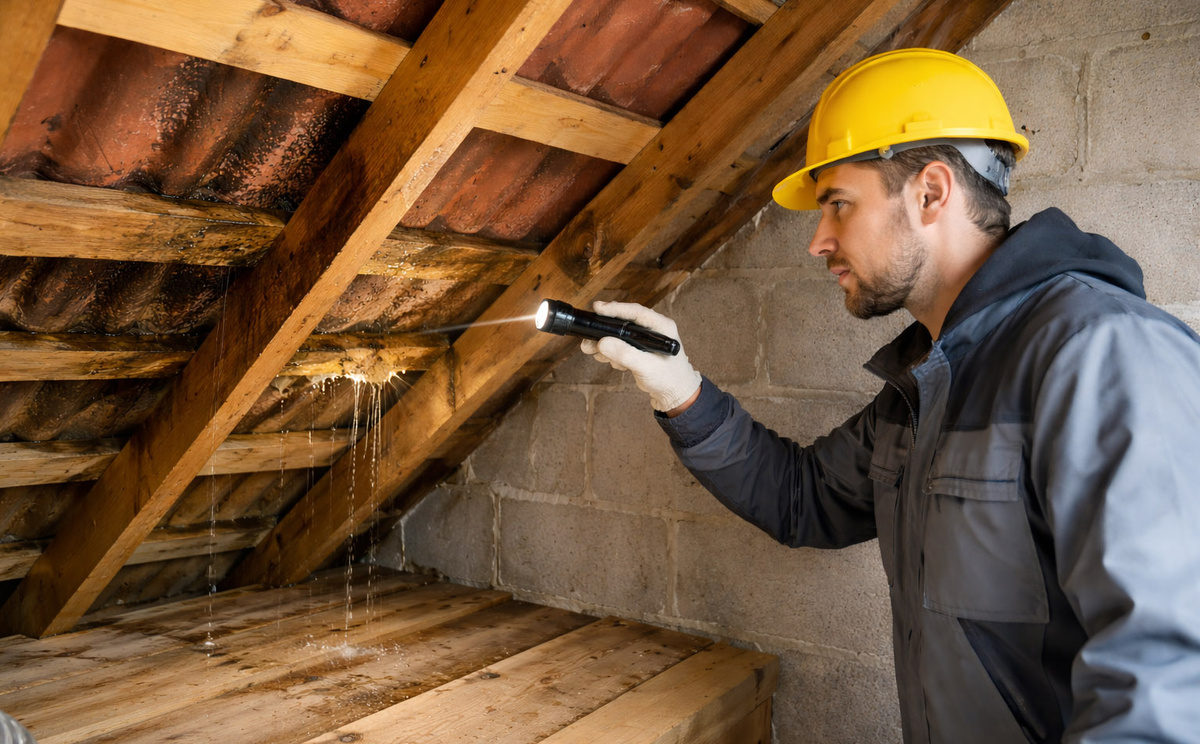 Осмотр крыши на наличие протечек