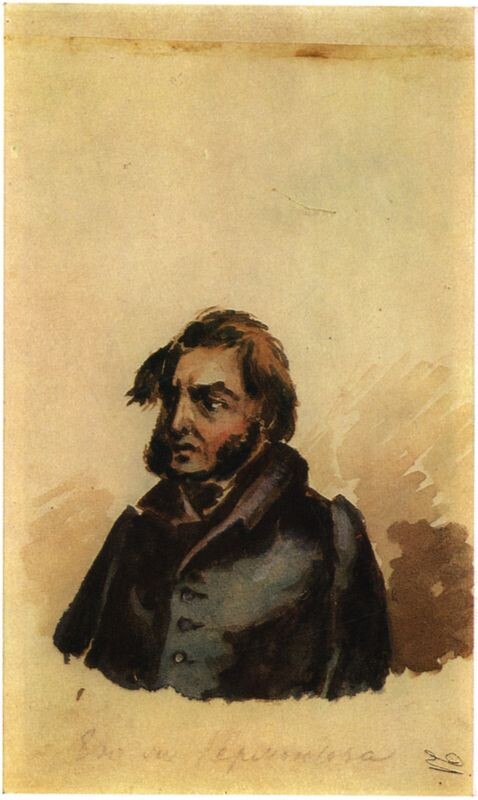 Портрет Кикина. Рисунок М. Ю. Лермонтова. 1837 г. Иногда ошибочно считается, что на портрете изображён С. Е. Раич. 