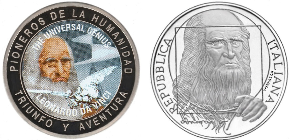    1000 песет серии "Пионеры человечества" САДР (слева) 10 итальянских евро