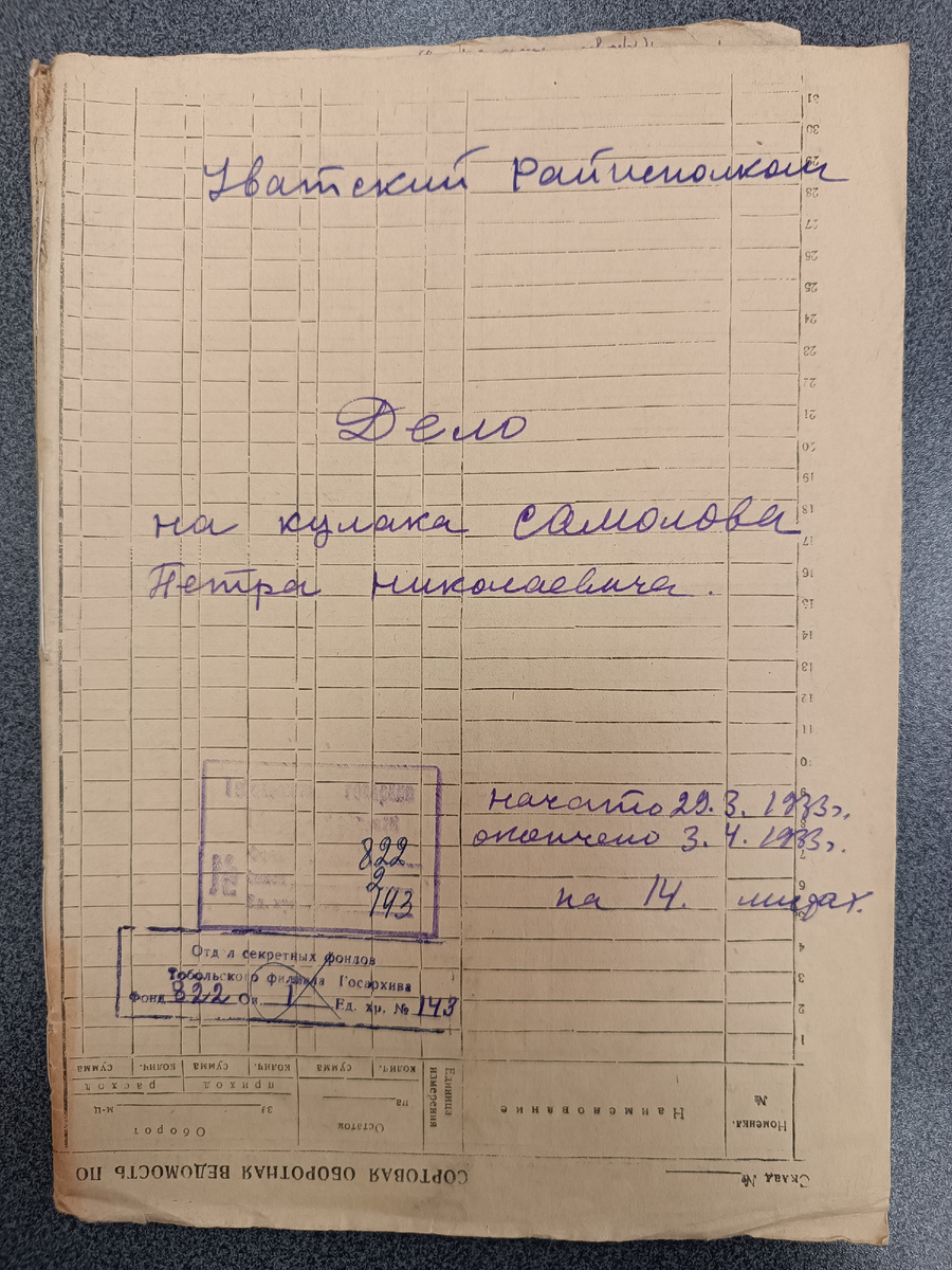 Тобольский архив Ф.Р822, оп.2, д.143 Самолов Петр Николаевич