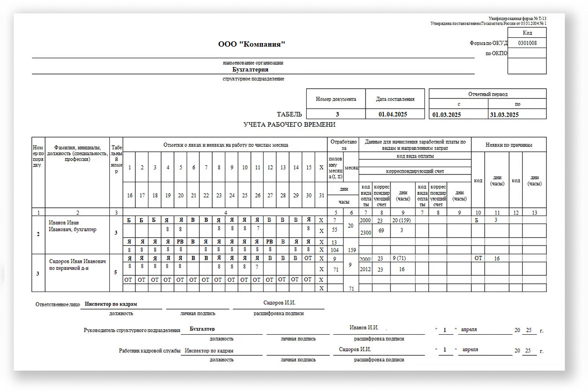РБК Life📷Пример табеля учета рабочего времени