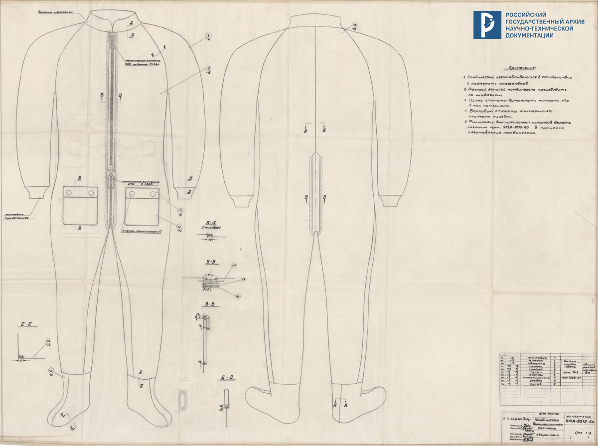 Комбинезон вентиляционного костюма. РГАНТД. Ф. 7. Оп. 1-2. Д. 165. Л. 4