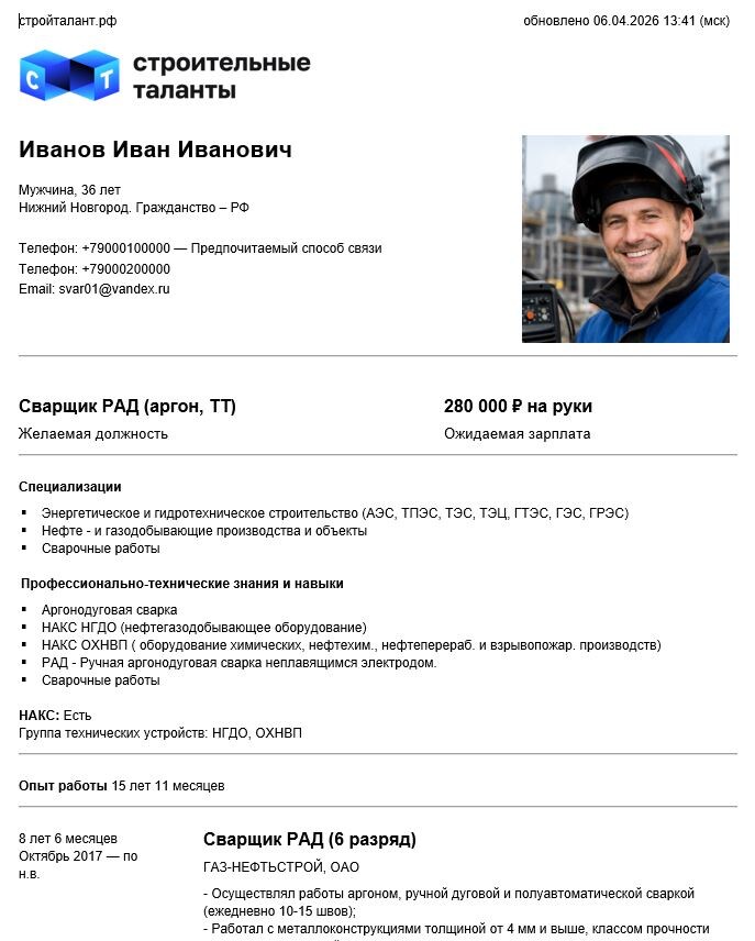 Резюме сварщика