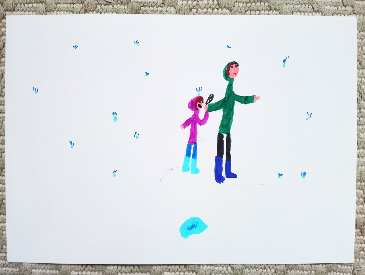 Зимняя прогулка. Рисунок Лидии. Картон, фломастеры