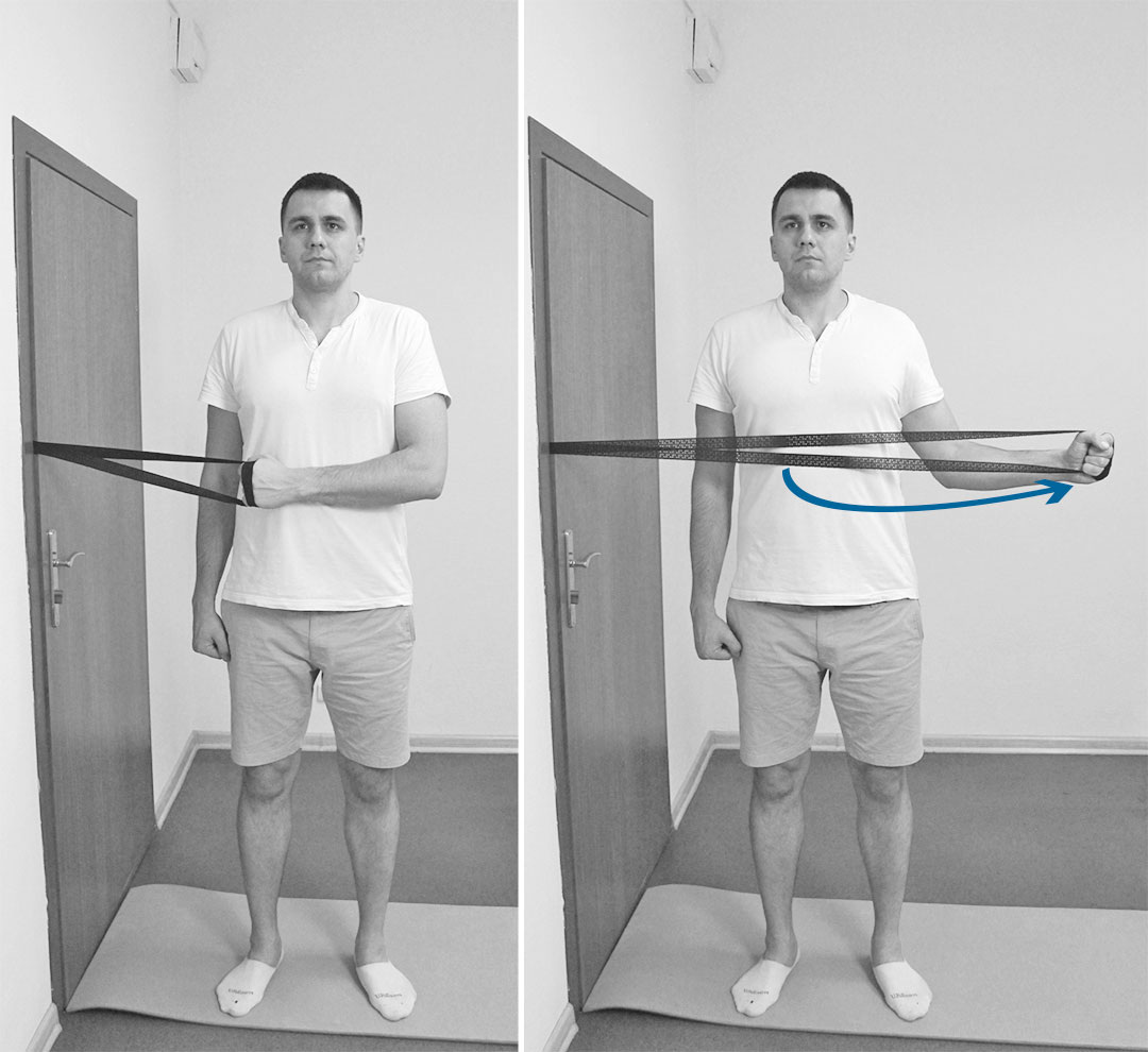 Только я бы развернула ладонь вверх, в потолок, это будет еще сильнее включать супинаторы плеча. Так что максимально эффективная версия - хват снизу ✊, ладонь направлена в потолок