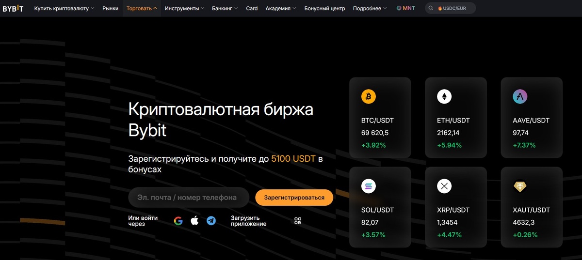 Сайт биржи Байбит