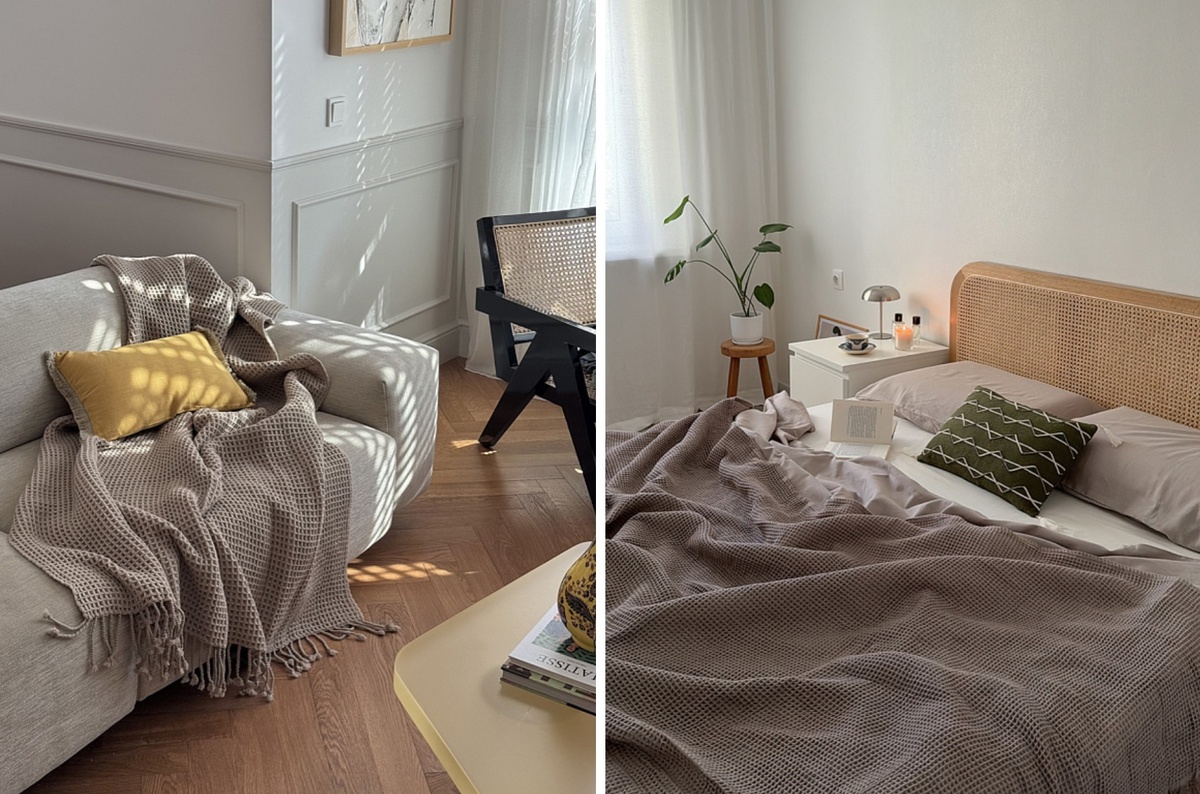 Плед из шерсти бежево-серого цвета из коллекции 
Артикул: TK23-TH0003