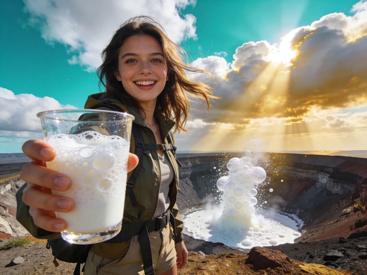 Это не молочный коктейль и не пиво. Это лава. Белая, жидкая и холодная. Единственный в мире вулкан, который извергает соду. Шипит, как газировка. Пить нельзя. Смотреть — обязательно. 🥤🌋