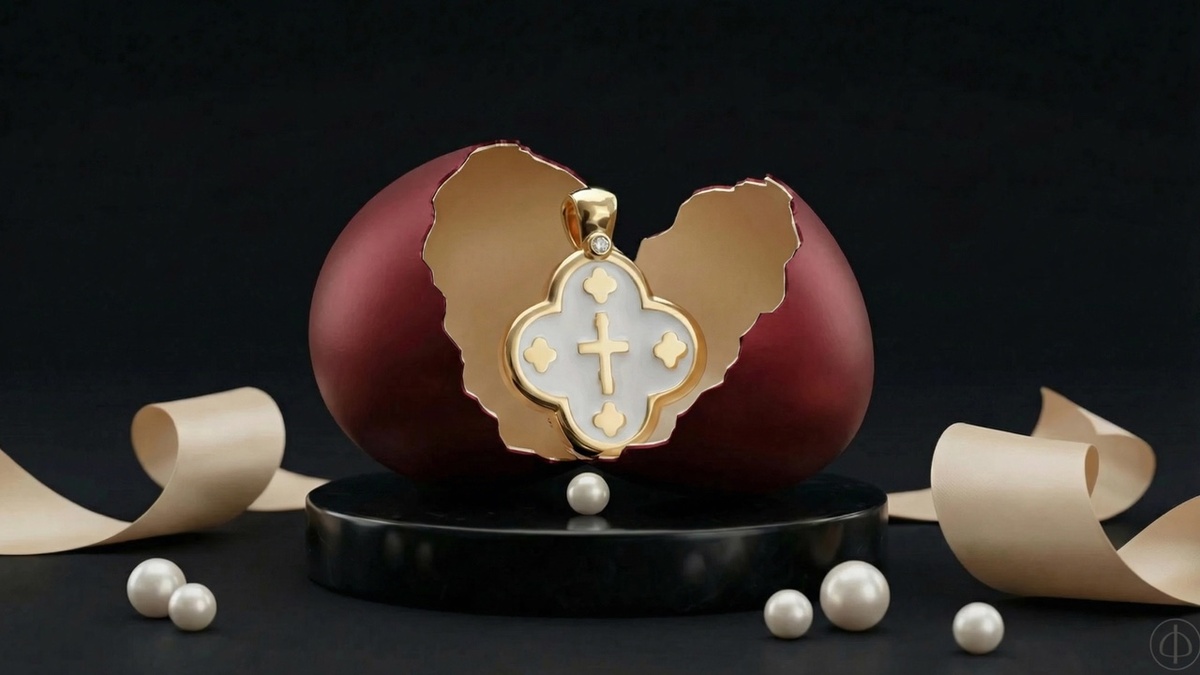 Крест из золота 585 с белой эмалью и бриллиантом Арт.121