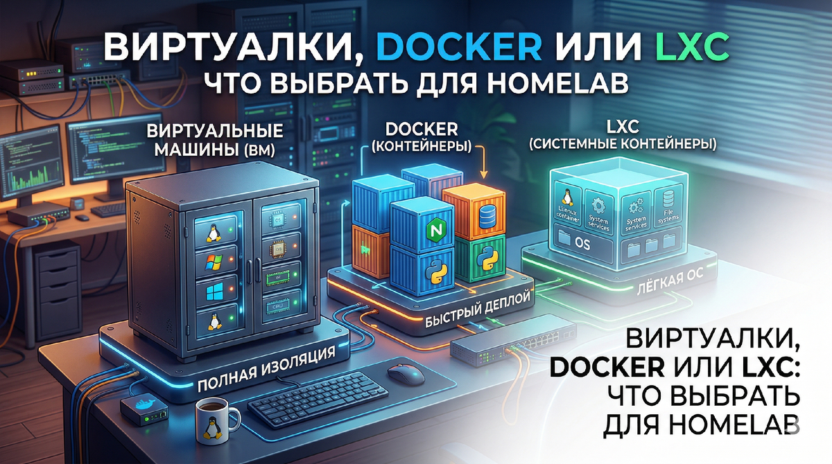 Виртуальные машины, Docker или LXC: Полный гид по выбору для HomeLab