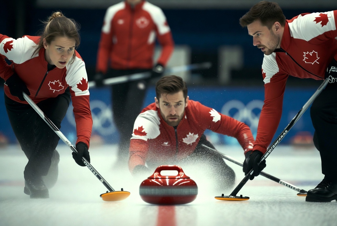 Кёрлинг: как обычные «швабры» принесли Канаде олимпийское золото. Ледовые шахматы, где решает каждый миллиметр. Изображение сгенерировано ИИ.