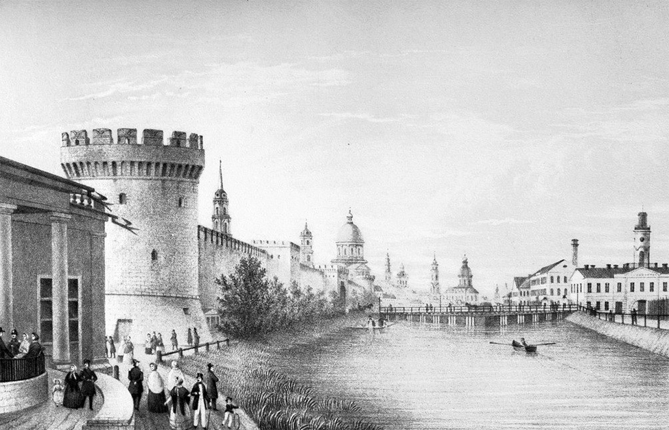 Казанская набережная в XIX веке. Гравюра.