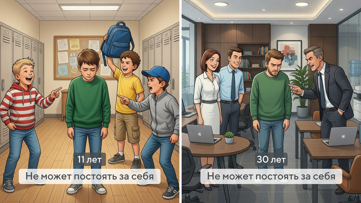 Не может постоять за себя в 11 и 30 лет