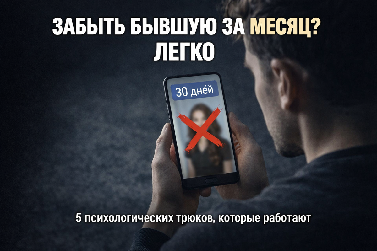 Парень с телефоном, на экране перечёркнутое женское фото, таймер 30 дней.