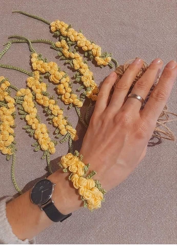 браслет крючком из пышных столбиков