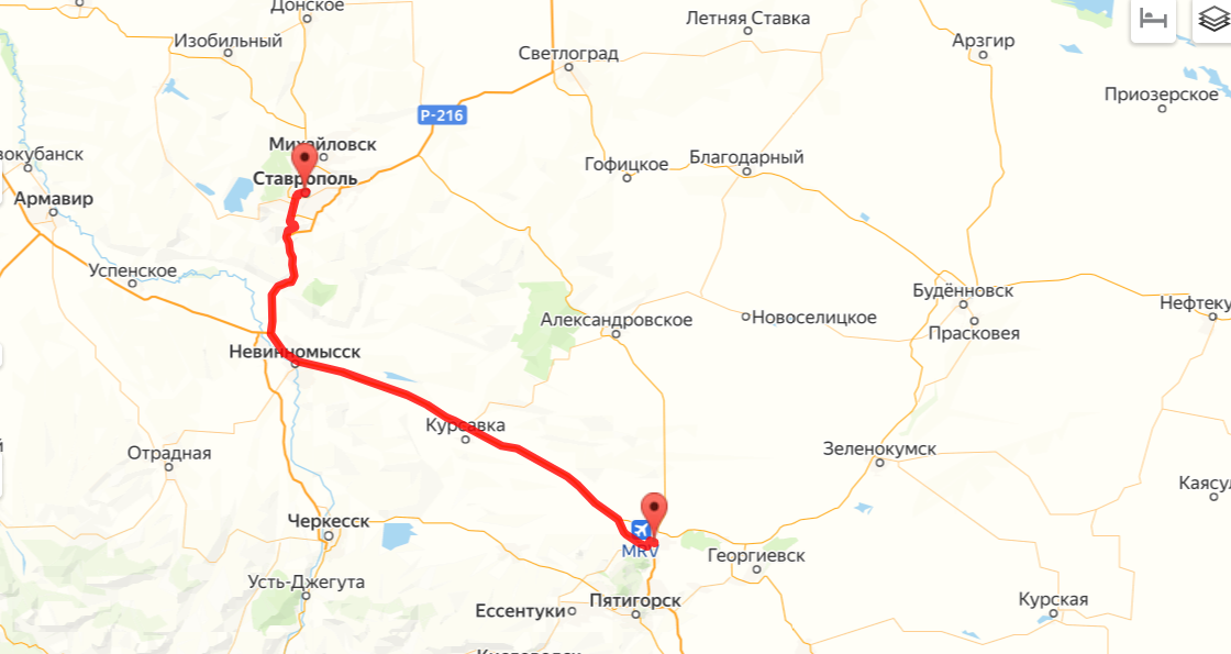 Маршрут Ставрополь - Невинномысск