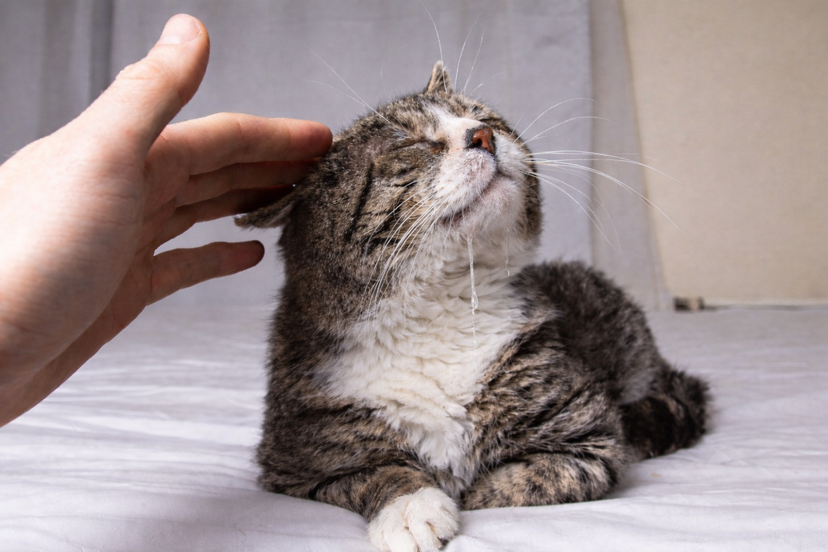 У кошки текут слюни, когда её гладишь