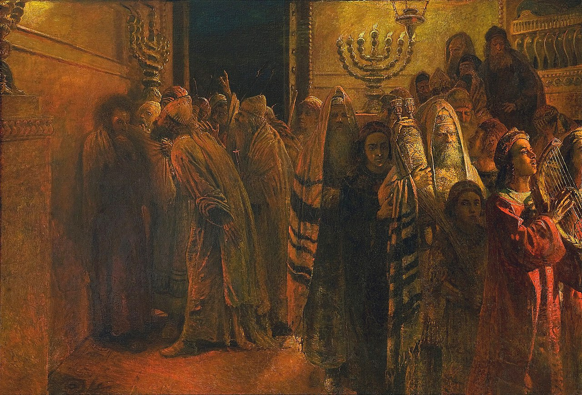 «Суд Синедриона. „Повинен смерти“». Картина Николая Ге. 1892 г. Была запрещена к экспонированию великим князем Владимиром Александровичем. После реставрации представлена публике в 2011 году.
