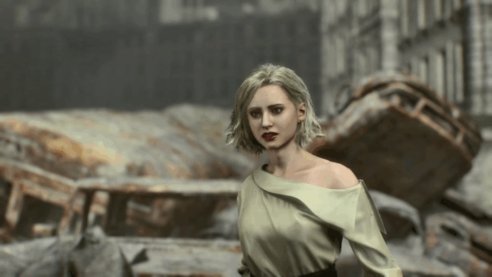 Gif картинка "Появление Грейс и Зено в разрушенном Раккун-Сити"