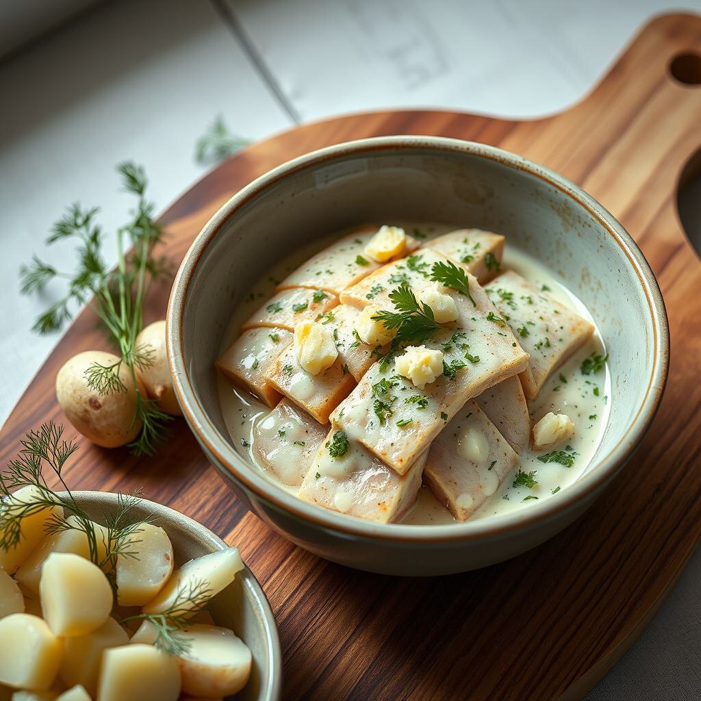 Вобла солёная отварная под белым соусом