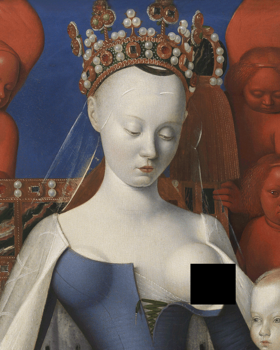 Агнесс Сорель в образе Мадонны кисти Жана Фуке. Цензура в виде черного квадрата от автора, чтобы не нарушать правила Дзена