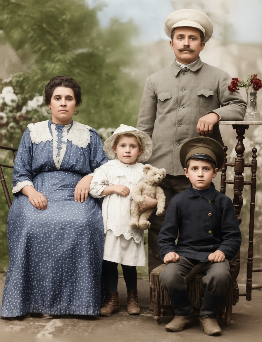 Восстановленное фото семьи Шаповаловых, г Майкоп примерно 1914 год съемки. 