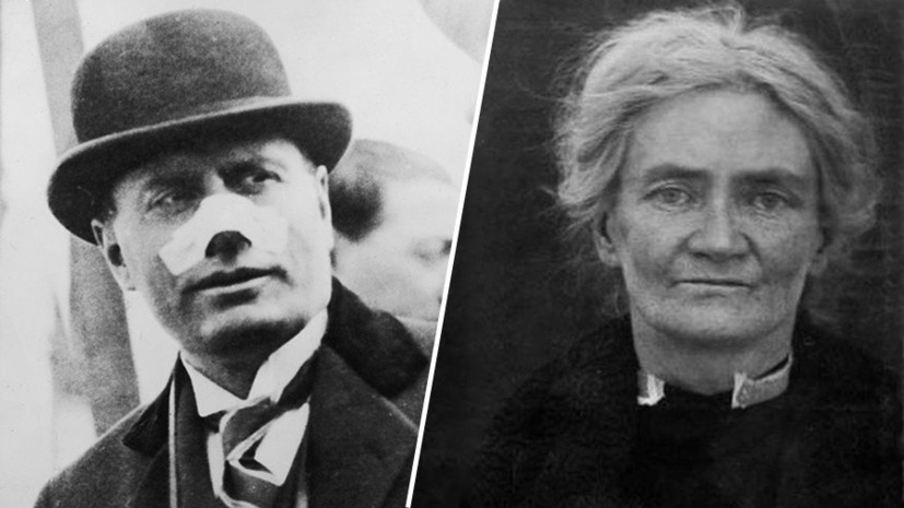     Бенито Муссолини с перевязаным носом после покушения / Вайолет Гибсон совершившая на него покушение  Public Domain
