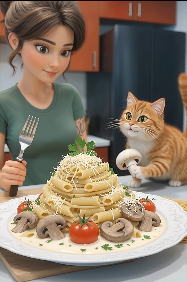 Самый уютный рецепт этой недели! Нежнейшая паста в сливочном соусе, которая тает во рту. Готовим без муки и масла — только сливки, специи и любовь. А наш шеф-повар Мажор контролировал каждый этап приготовления (особенно этап дегустации 😼).