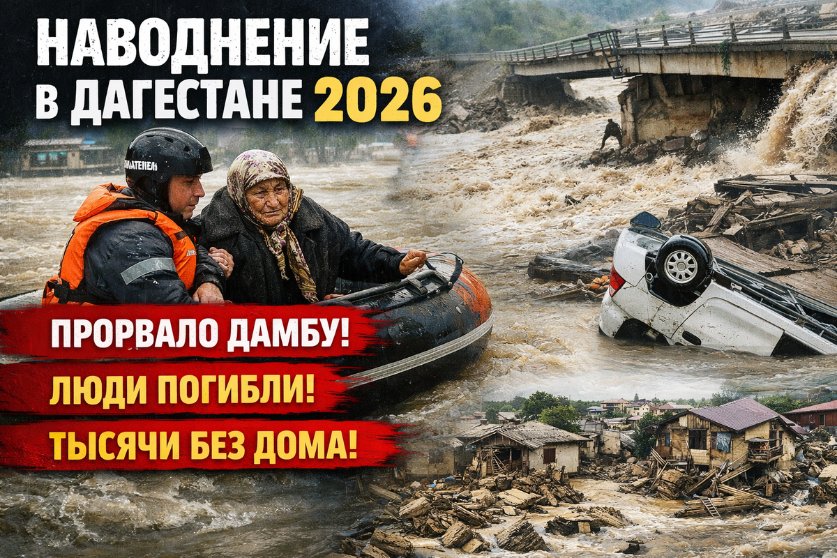 Наводнение в Дагестане 2026: прорвало дамбу, гибнут люди, тысячи остались без жилья.