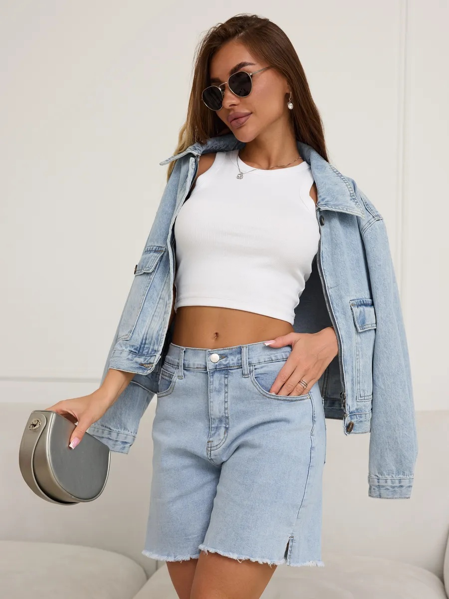 Шорты джинсовые голубые бермуды Lakomes (высокая посадка)