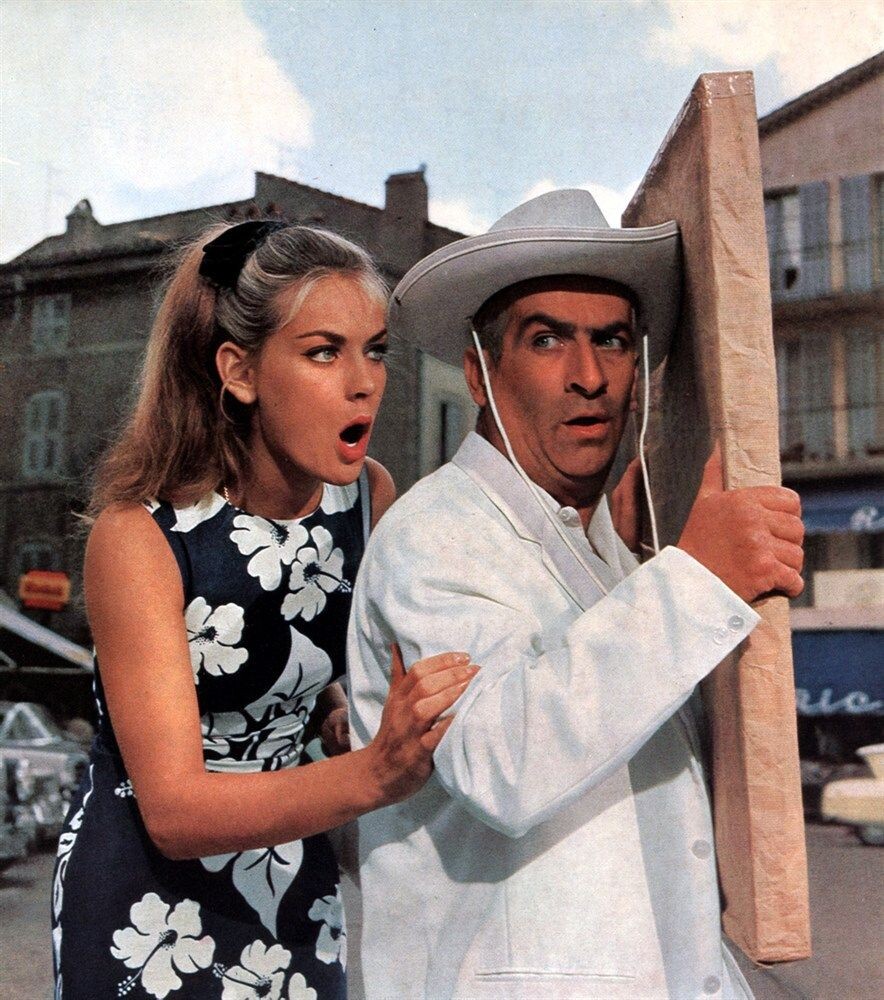 Женевьев Гра и Луи де Фюнес в фильме "Жандарм из Сен-Тропе". 1964 г.