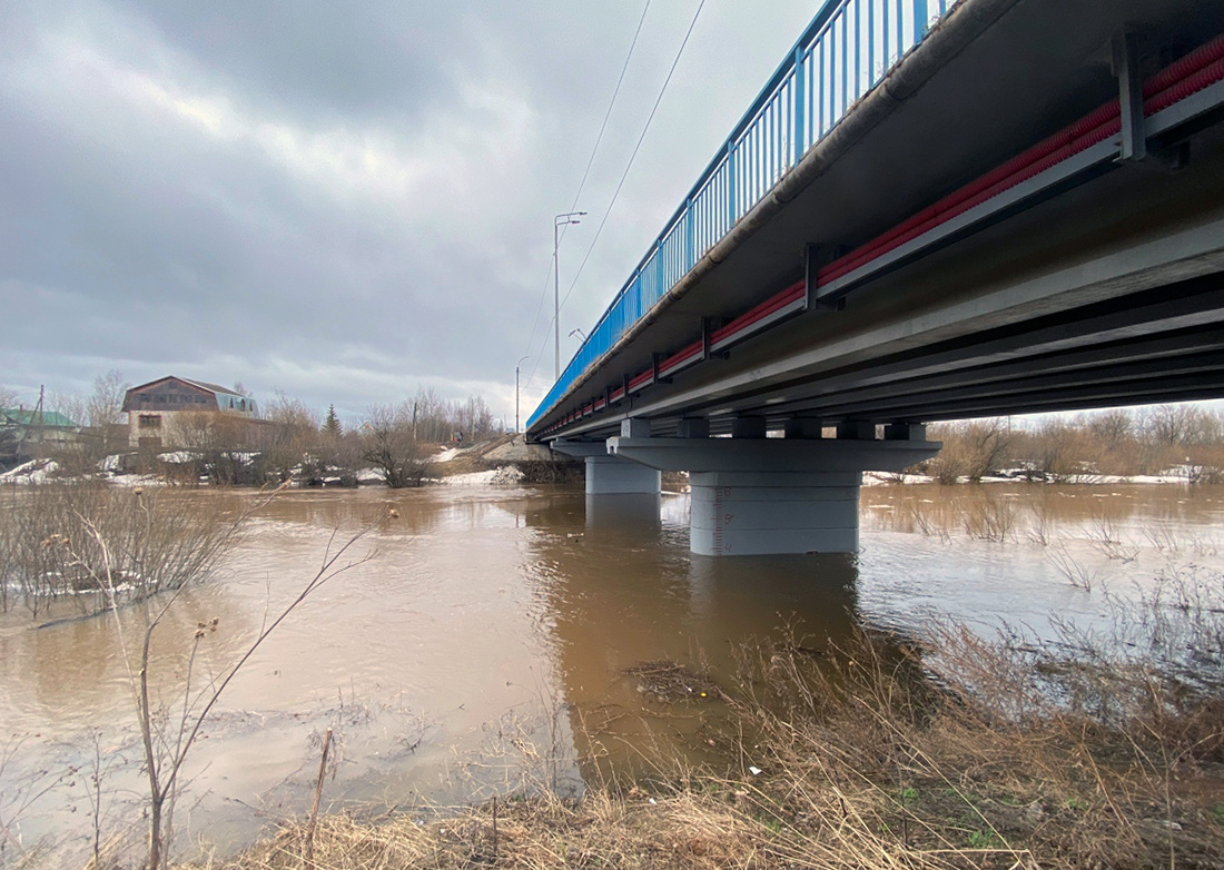    Уровень воды в Иньве в районе Синего моста 370 см. Доктор географических наук Андрей Шихов объясняет разницу с другими водомерными пунктами "«разными нулями». Фото: Константин Седегов, ПН