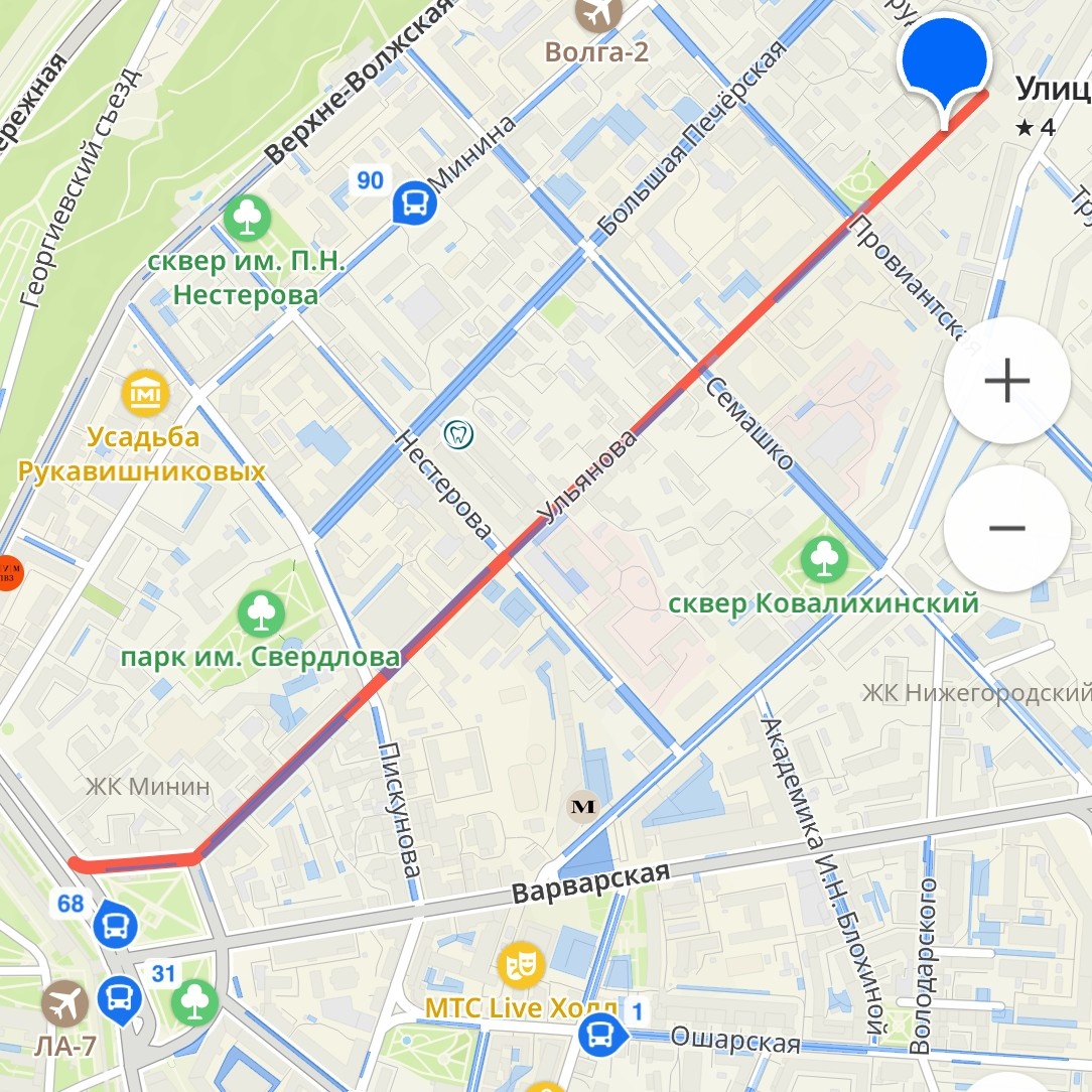 Улица Ульянова в городе Нижнем Новгороде. Вид на информационном сервисе 2Гис