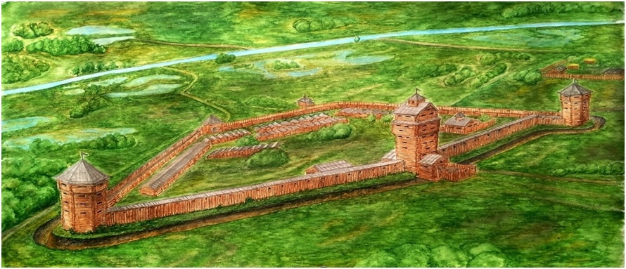 Епифанский острог в последней четверти XVI в. Рис. С. Кусакина. Бумага, акварель. 2019 г.