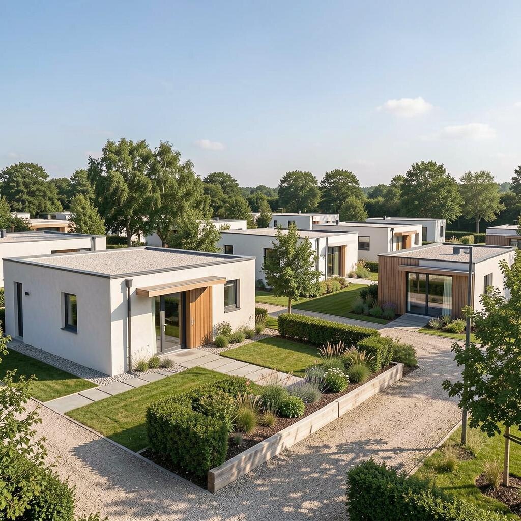 Коттеджный поселок с плоской кровлей