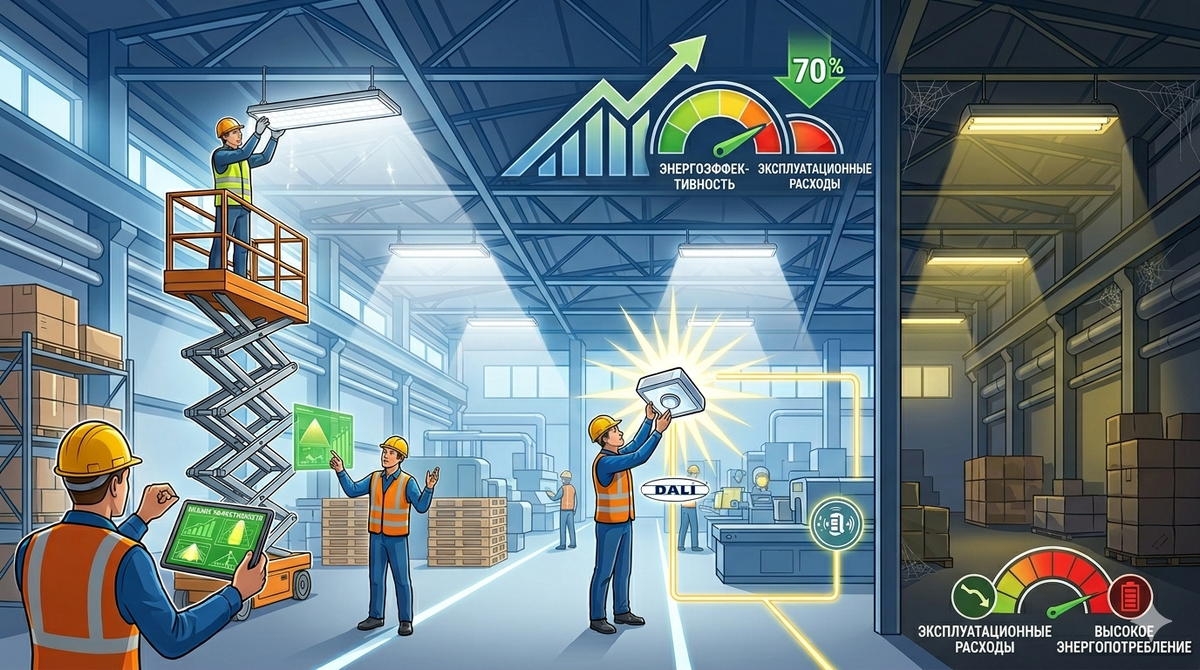 Монтаж промышленного освещения: как снизить затраты на электроэнергию до 70%