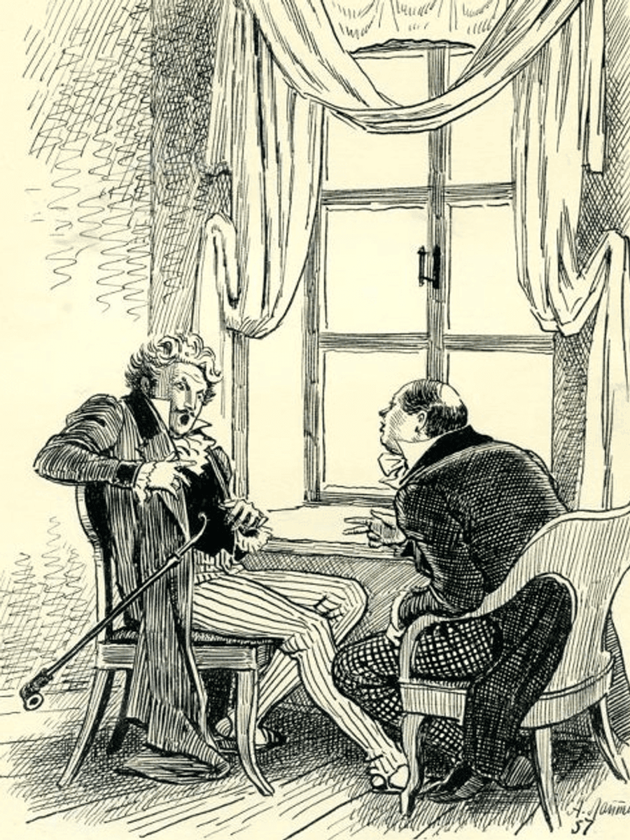 Алексей Лаптев. Манилов и Чичиков. Иллюстрация к поэме Николая Гоголя «Мертвые души». 1957. Дом Гоголя — мемориальный музей и научая библиотека, Москва