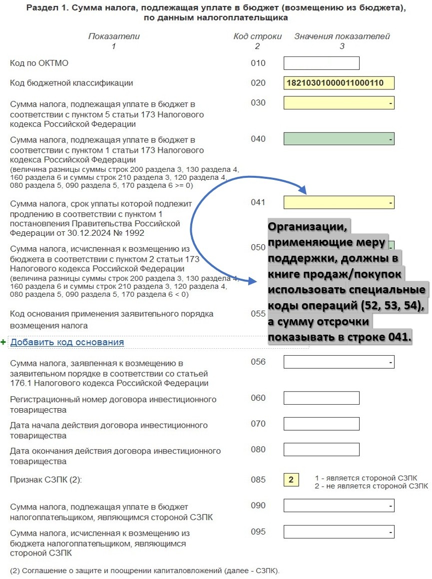 Раздел 1 Декларации по НДС