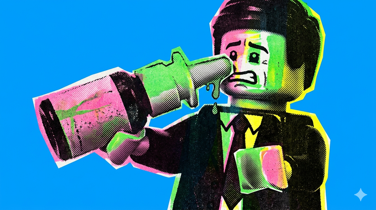 Лего человек пытается забрызгать назальные капли 