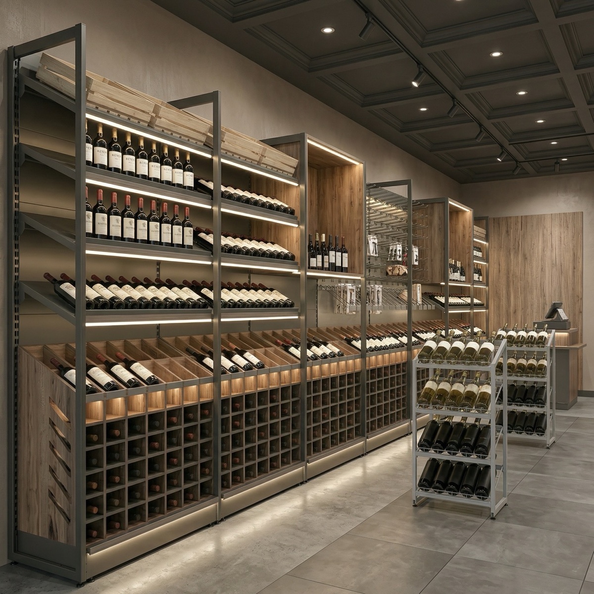 Торговые стеллажи для винотеки и крепкого алкоголя: комплексные решения от ШелфМаркет и 4RM 