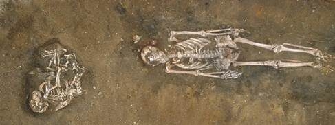 Место раскопок ─ территория Скейтхольм на юге Швеции (место жизни людей каменного века примерно 5000 – 7000 лет назад). Ученые предположили, что собака (слева) похоронена рядом со своим хозяином. Автор фотографии ─ Lars Larsson. Источник фотографии – BBC.