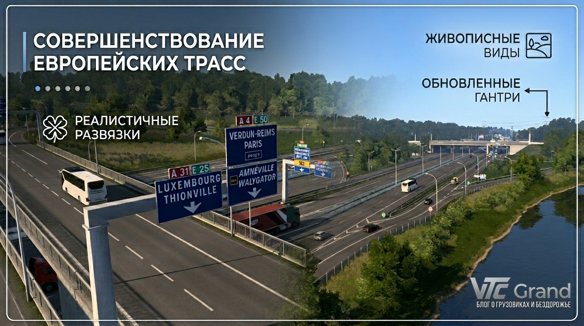 Визуализация и дизайн: VTC Grand. Авторская инфографика на базе материалов обновления ProMods (трасса A4)