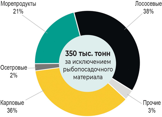 Рис. 1. Производство аквакультуры в России за исключением рыбопосадочного материала в 2025 г. Источник: «АгроИнсайт»