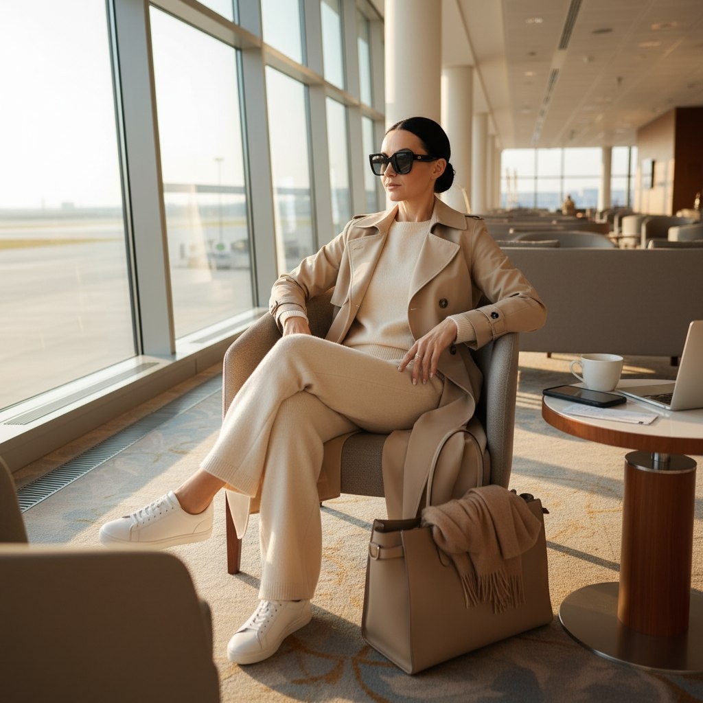 Молочный трикотажный костюм с широкими брюками